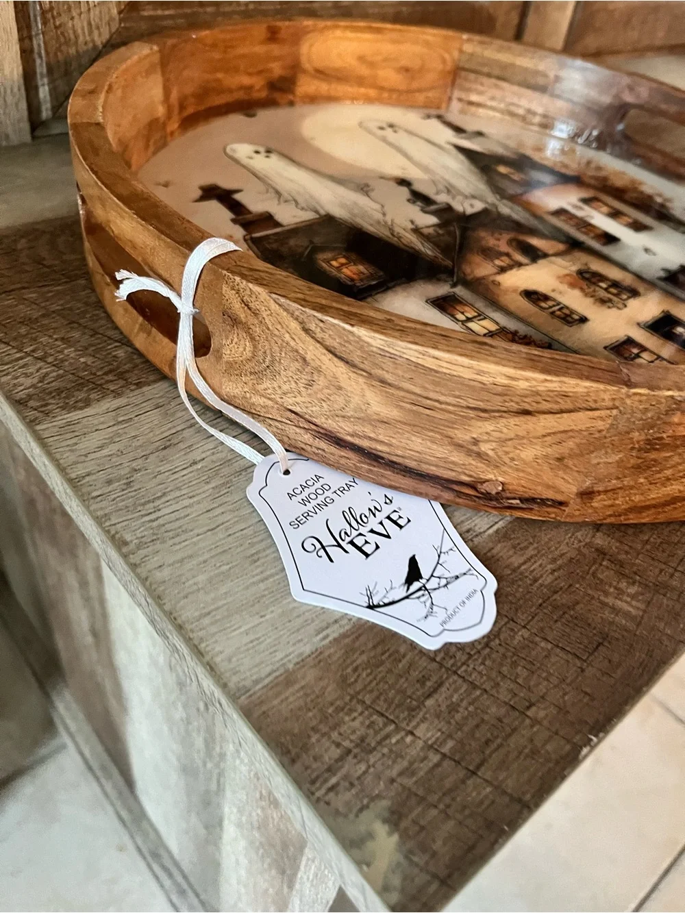 Viral Halloween Whimsical Ghost Wooden Tray Haunted House